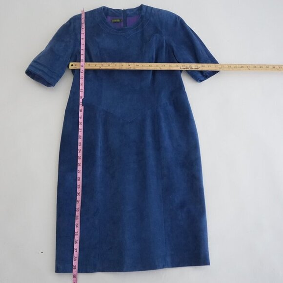 Vintage Danier Blue 100% Suede Leather Short Sleeve Midi Dress Large - Picture 2 of 13